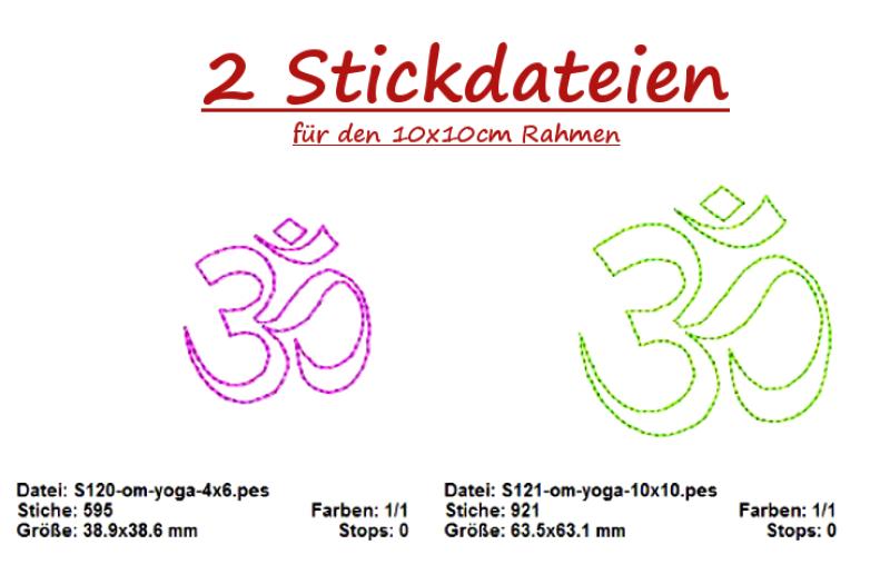 2 Stickdateien im Set YOGA Stickmuster OM Doodle als Set für 10x10cm + 4x6cm Stickrahmen S116-set-07